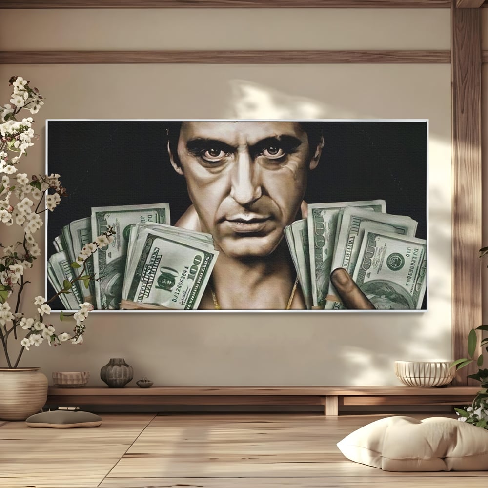 Leinwandbilder Leinwandbilder Premium LuxCanva® A1226, Al Pacino , Dekorativ, Wohnen, Tony Montana, Scarface, Film, Schauspieler, Dollar, Kräftige Farben