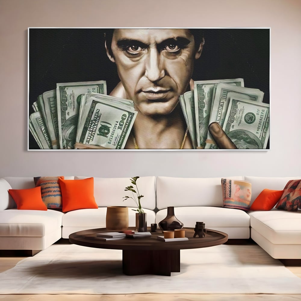 Leinwandbilder Leinwandbilder Premium LuxCanva® A1226, Al Pacino , Dekorativ, Wohnen, Tony Montana, Scarface, Film, Schauspieler, Dollar, Kräftige Farben