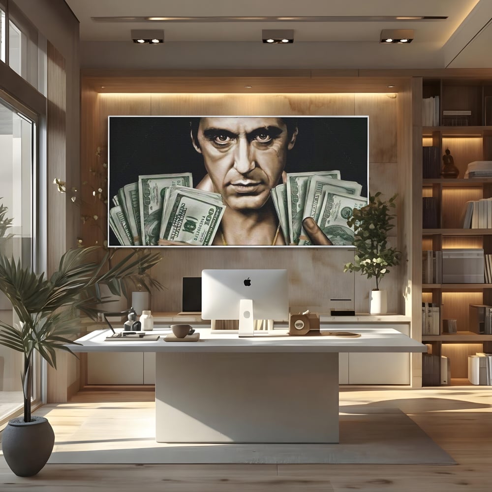 Leinwandbilder Leinwandbilder Premium LuxCanva® A1226, Al Pacino , Dekorativ, Wohnen, Tony Montana, Scarface, Film, Schauspieler, Dollar, Kräftige Farben