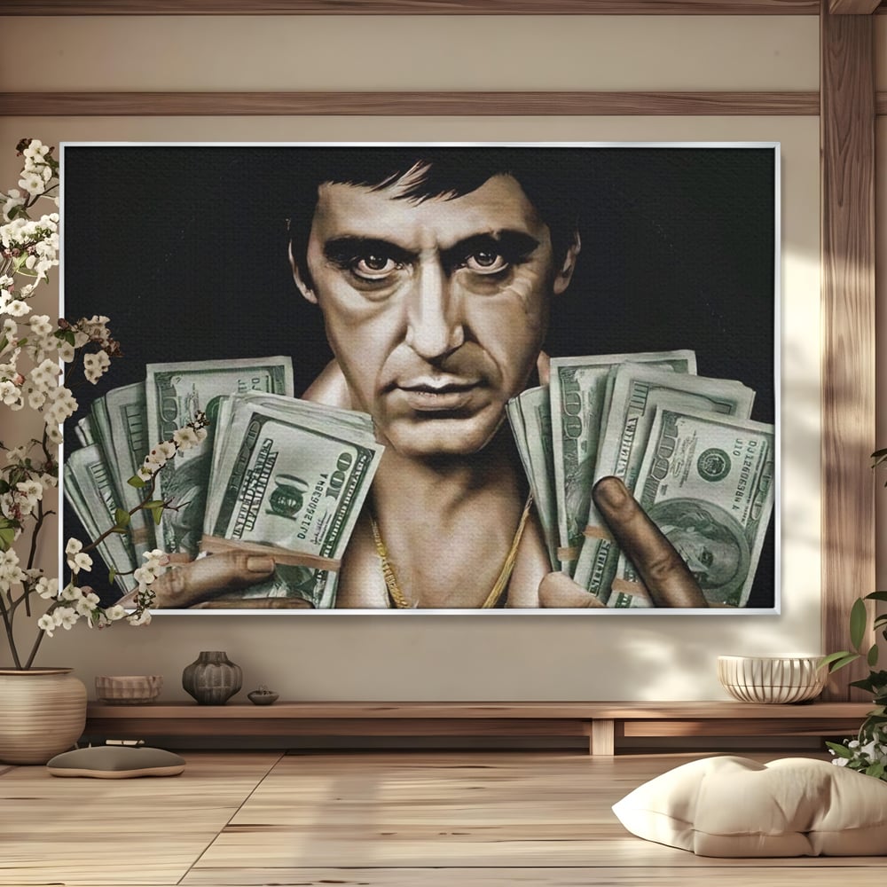 Leinwandbilder Leinwandbilder Premium LuxCanva® A1226, Al Pacino , Dekorativ, Wohnen, Tony Montana, Scarface, Film, Schauspieler, Dollar, Kräftige Farben