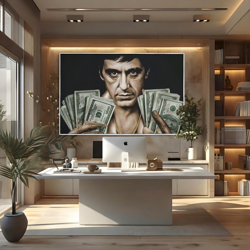 Leinwandbilder Leinwandbilder Premium LuxCanva® A1226, Al Pacino , Dekorativ, Wohnen, Tony Montana, Scarface, Film, Schauspieler, Dollar, Kräftige Farben