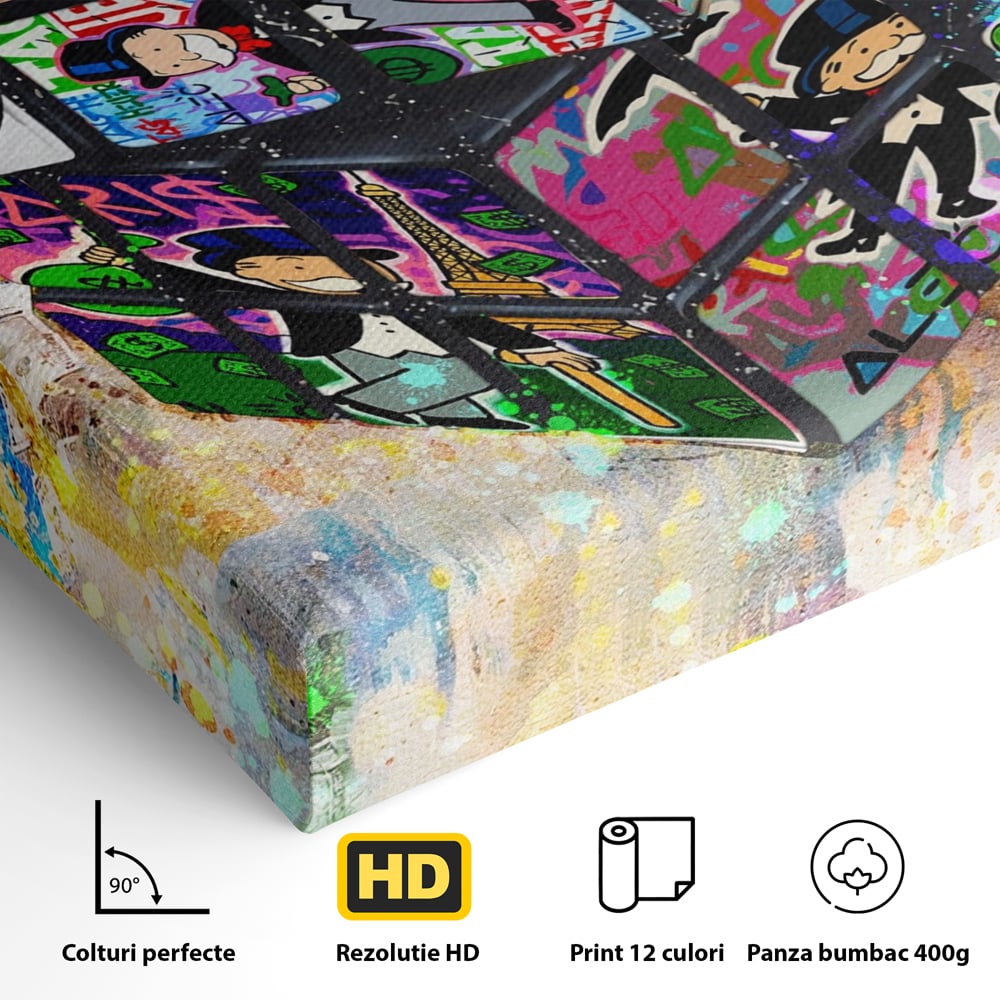 Tablou Canvas Premium LuxCanva® A1227, Monopoly Cube , Decorativ, Living, Cub Rubic, Joc, SUA, Camera Copil, Culori Vibrante