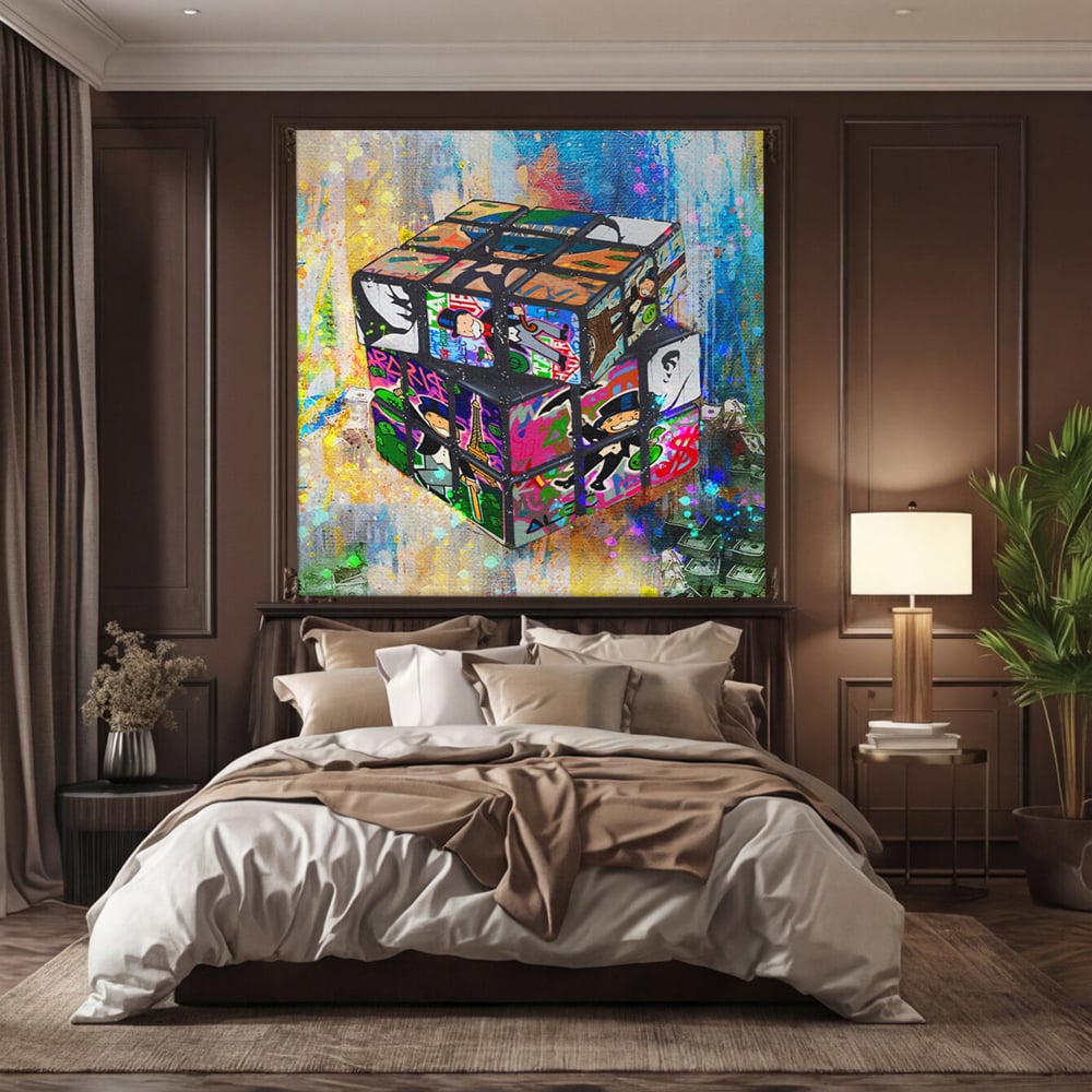 Tablou Canvas Premium LuxCanva® A1227, Monopoly Cube , Decorativ, Living, Cub Rubic, Joc, SUA, Camera Copil, Culori Vibrante