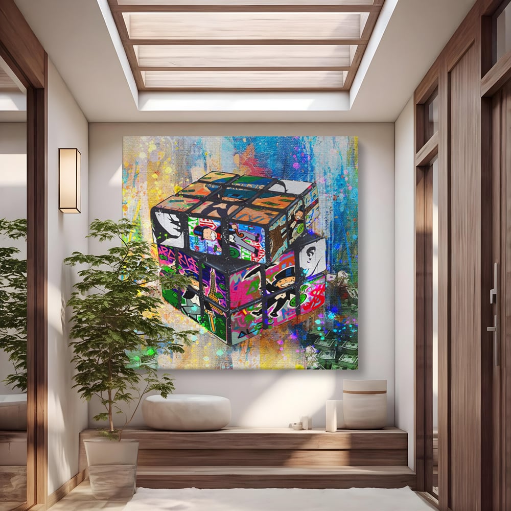 Tablou Canvas Premium LuxCanva® A1227, Monopoly Cube , Decorativ, Living, Cub Rubic, Joc, SUA, Camera Copil, Culori Vibrante
