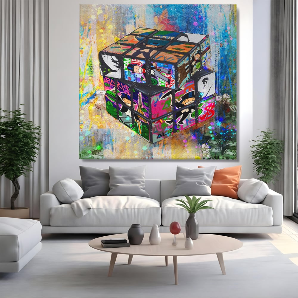 Tablou Canvas Premium LuxCanva® A1227, Monopoly Cube , Decorativ, Living, Cub Rubic, Joc, SUA, Camera Copil, Culori Vibrante