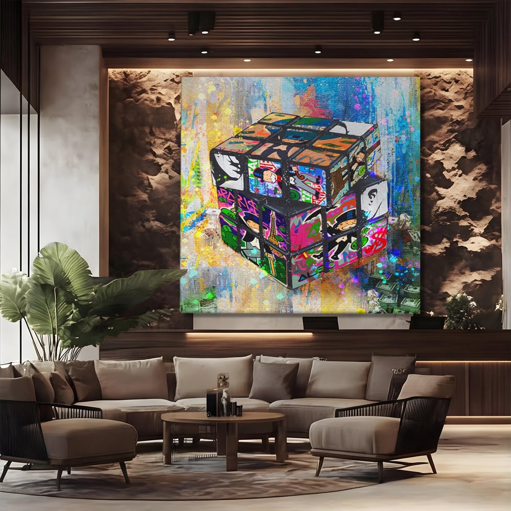 Tablou Canvas Premium LuxCanva® A1227, Monopoly Cube , Decorativ, Living, Cub Rubic, Joc, SUA, Camera Copil, Culori Vibrante