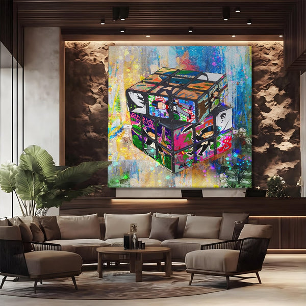 Tablou Canvas Premium LuxCanva® A1227, Monopoly Cube , Decorativ, Living, Cub Rubic, Joc, SUA, Camera Copil, Culori Vibrante