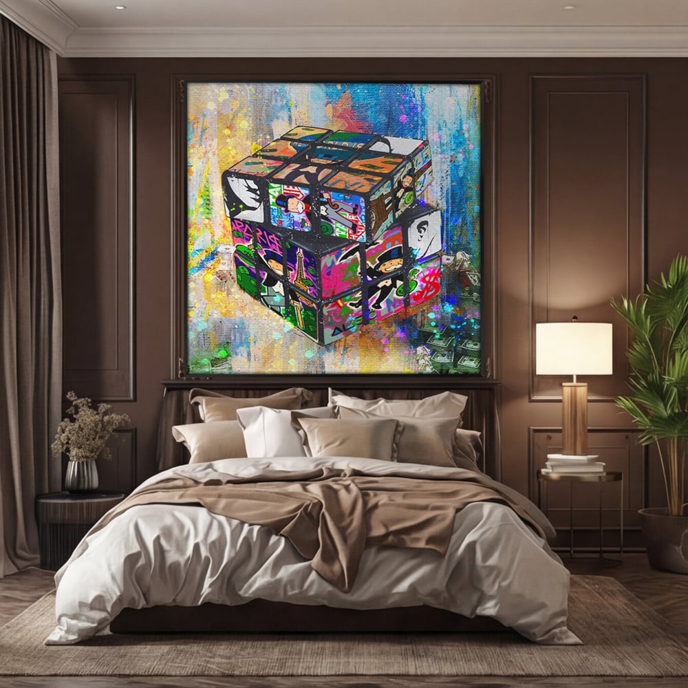 Tablou Canvas Premium LuxCanva® A1227, Monopoly Cube , Decorativ, Living, Cub Rubic, Joc, SUA, Camera Copil, Culori Vibrante