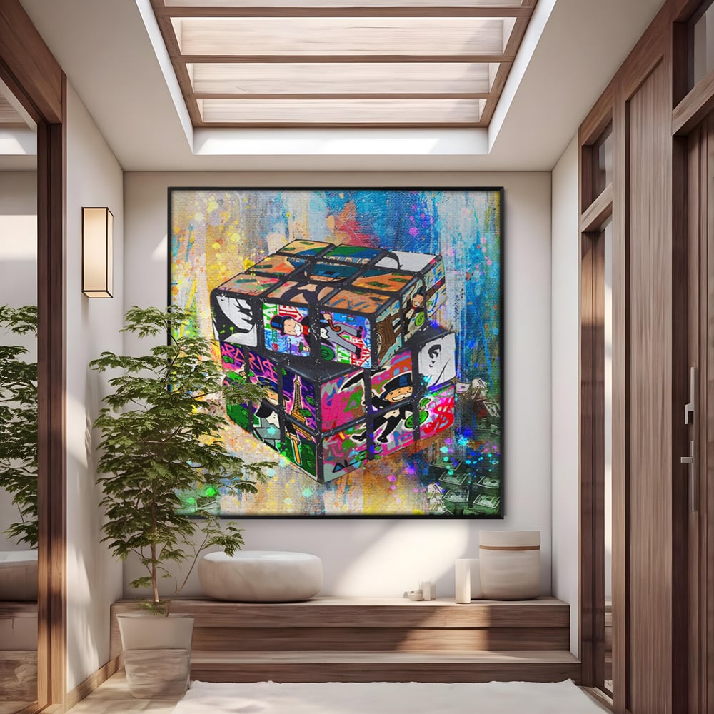 Tablou Canvas Premium LuxCanva® A1227, Monopoly Cube , Decorativ, Living, Cub Rubic, Joc, SUA, Camera Copil, Culori Vibrante