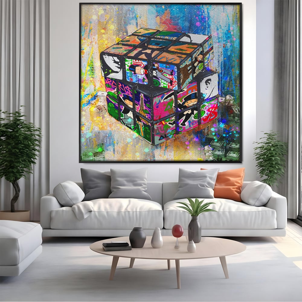 Tablou Canvas Premium LuxCanva® A1227, Monopoly Cube , Decorativ, Living, Cub Rubic, Joc, SUA, Camera Copil, Culori Vibrante