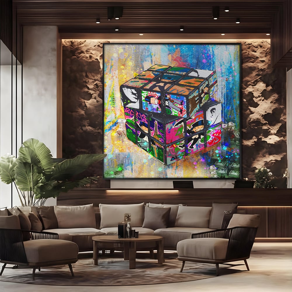 Tablou Canvas Premium LuxCanva® A1227, Monopoly Cube , Decorativ, Living, Cub Rubic, Joc, SUA, Camera Copil, Culori Vibrante