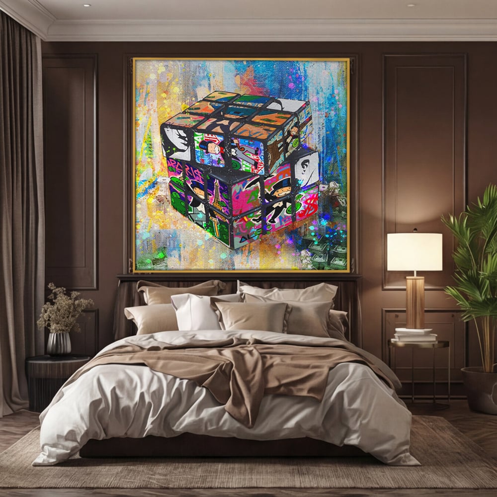 Tablou Canvas Premium LuxCanva® A1227, Monopoly Cube , Decorativ, Living, Cub Rubic, Joc, SUA, Camera Copil, Culori Vibrante