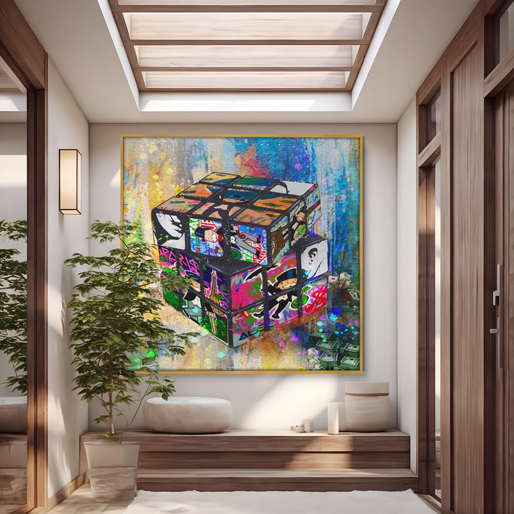 Tablou Canvas Premium LuxCanva® A1227, Monopoly Cube , Decorativ, Living, Cub Rubic, Joc, SUA, Camera Copil, Culori Vibrante