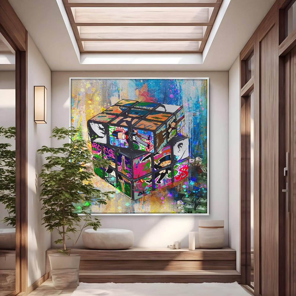 Tablou Canvas Premium LuxCanva® A1227, Monopoly Cube , Decorativ, Living, Cub Rubic, Joc, SUA, Camera Copil, Culori Vibrante