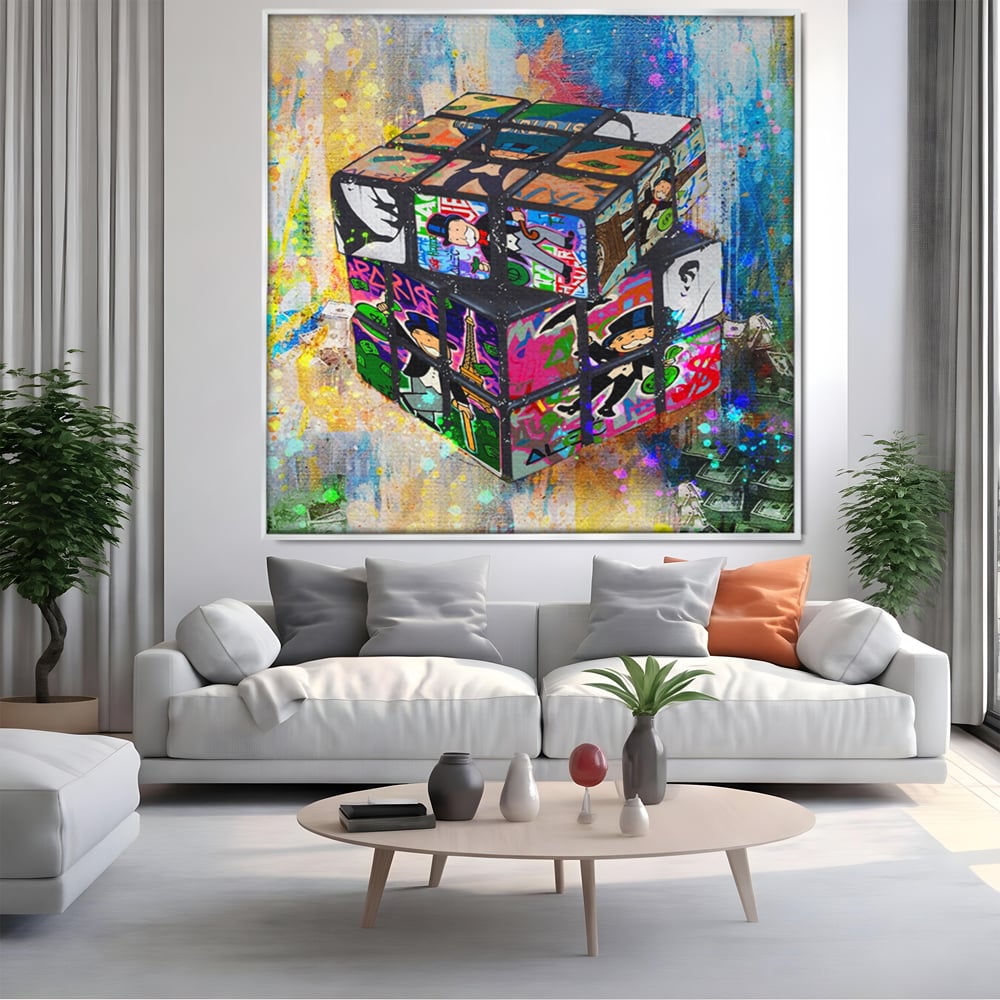 Tablou Canvas Premium LuxCanva® A1227, Monopoly Cube , Decorativ, Living, Cub Rubic, Joc, SUA, Camera Copil, Culori Vibrante