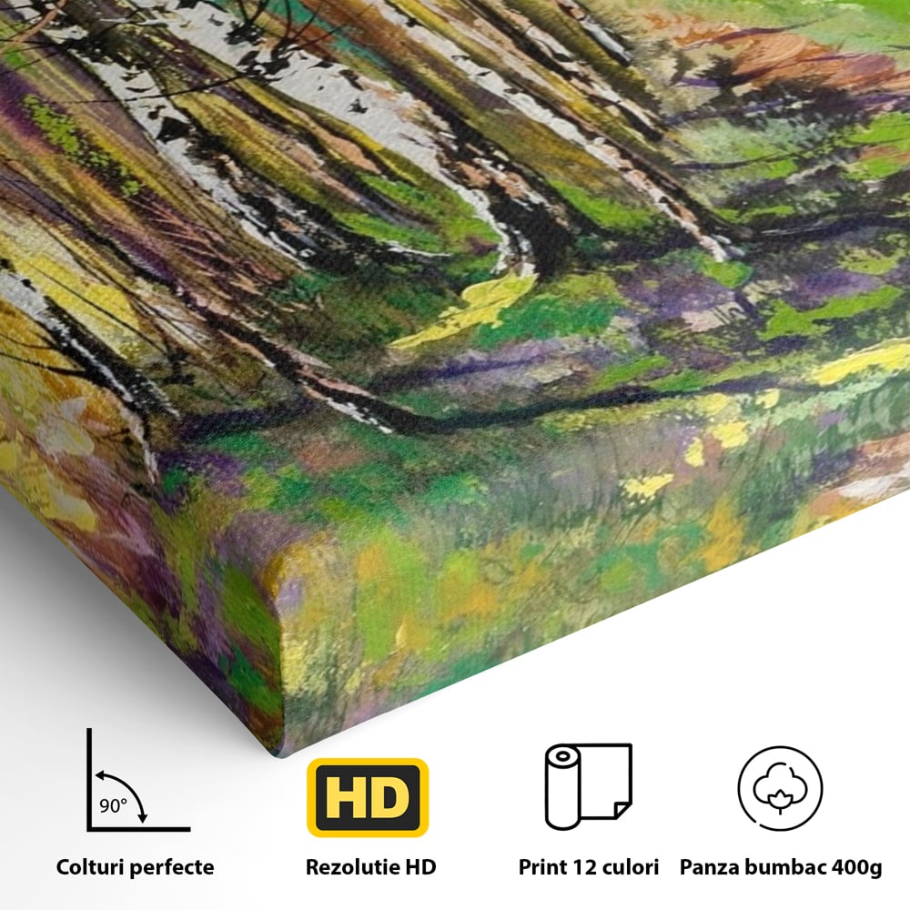 Tablou Canvas Premium LuxCanva® A1228, Green Forest , Decorativ, Dormitor, Padure, Verde, Natura, Copaci, Living, Culori Vibrante