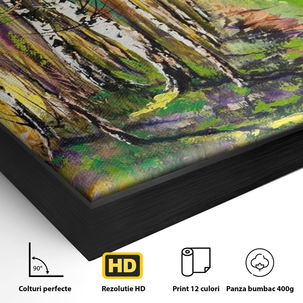 Tablou Canvas Premium LuxCanva® A1228, Green Forest , Decorativ, Dormitor, Padure, Verde, Natura, Copaci, Living, Culori Vibrante