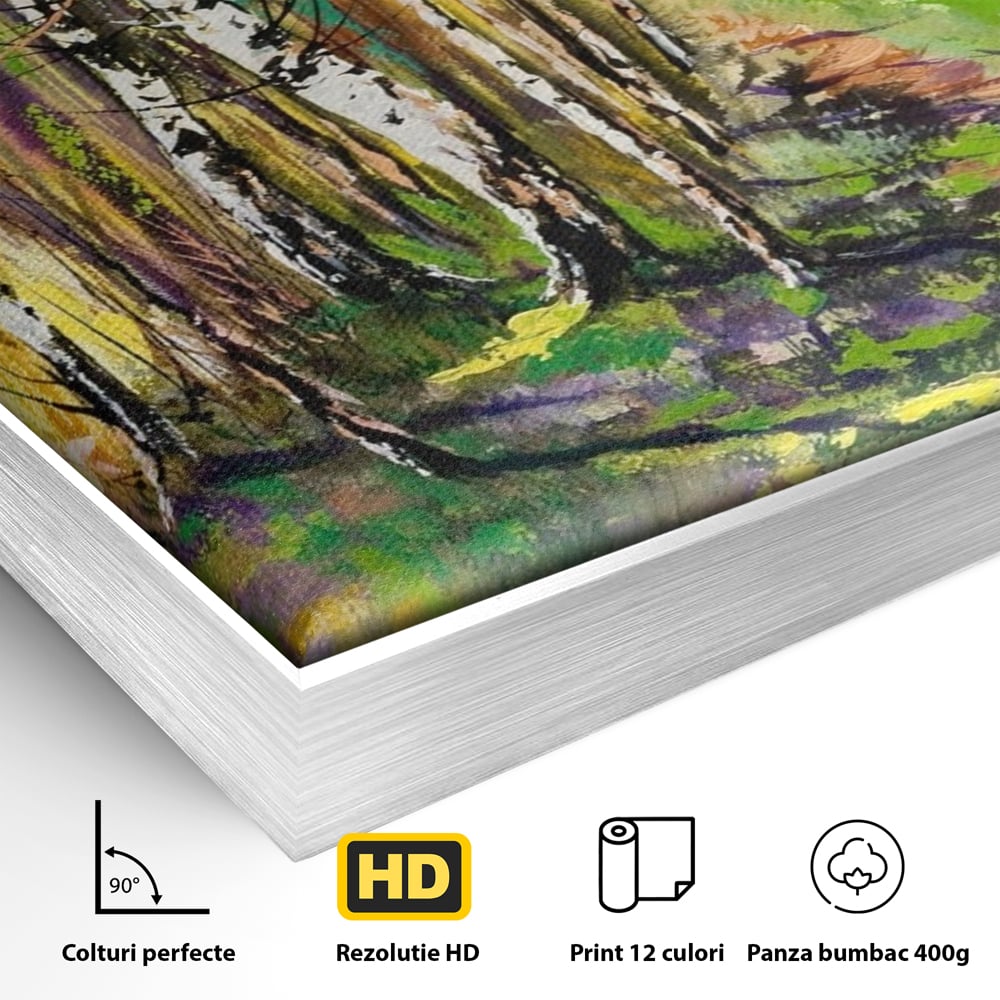 Tablou Canvas Premium LuxCanva® A1228, Green Forest , Decorativ, Dormitor, Padure, Verde, Natura, Copaci, Living, Culori Vibrante