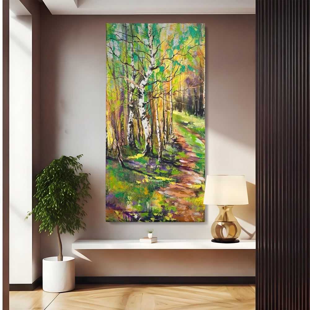 Tablou Canvas Premium LuxCanva® A1228, Green Forest , Decorativ, Dormitor, Padure, Verde, Natura, Copaci, Living, Culori Vibrante
