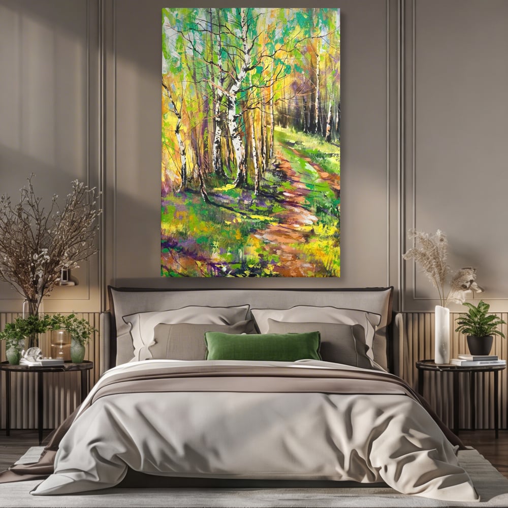 Tablou Canvas Premium LuxCanva® A1228, Green Forest , Decorativ, Dormitor, Padure, Verde, Natura, Copaci, Living, Culori Vibrante
