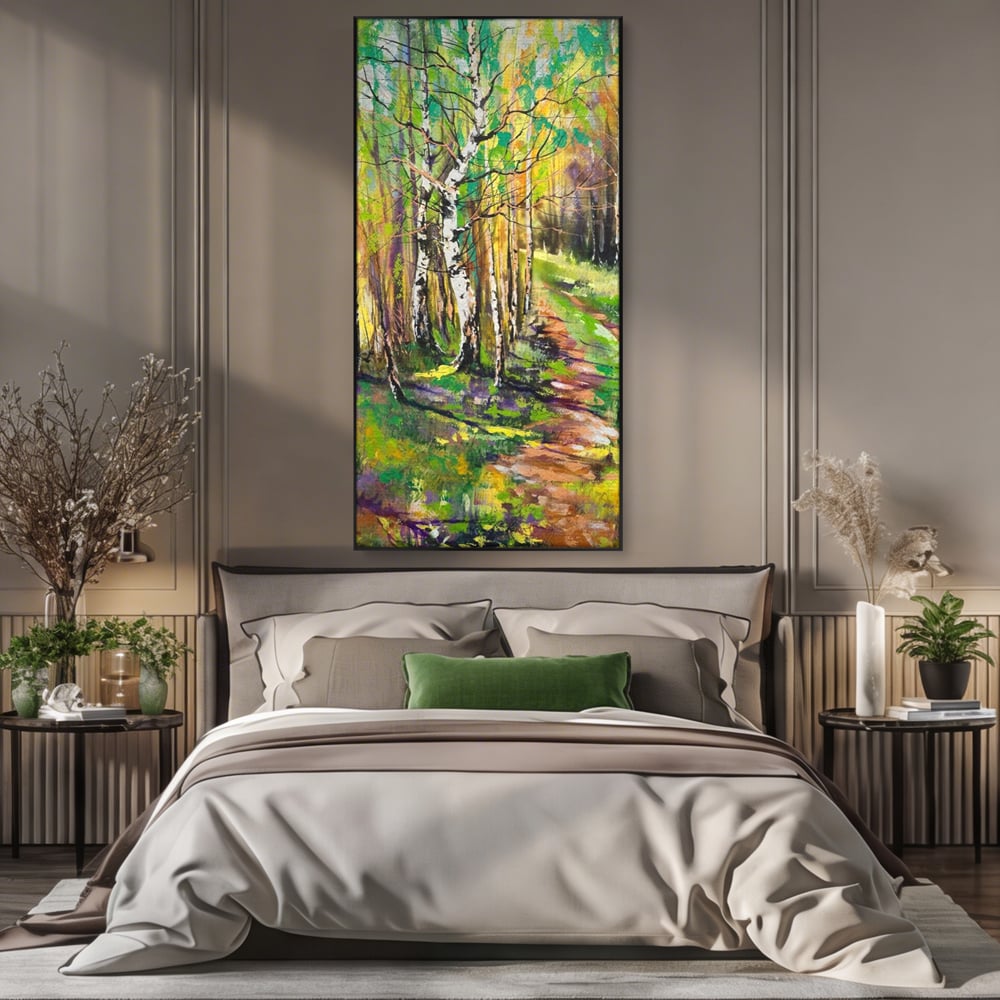 Tablou Canvas Premium LuxCanva® A1228, Green Forest , Decorativ, Dormitor, Padure, Verde, Natura, Copaci, Living, Culori Vibrante