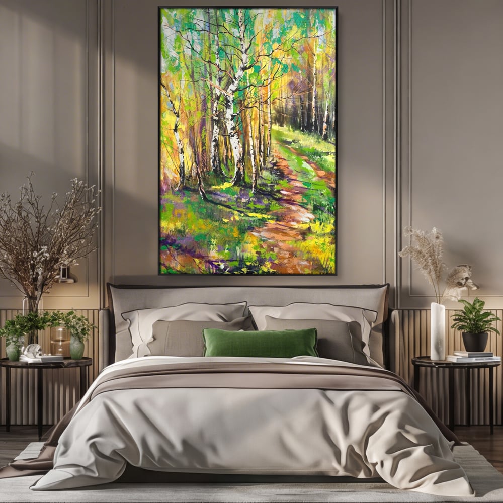 Tablou Canvas Premium LuxCanva® A1228, Green Forest , Decorativ, Dormitor, Padure, Verde, Natura, Copaci, Living, Culori Vibrante