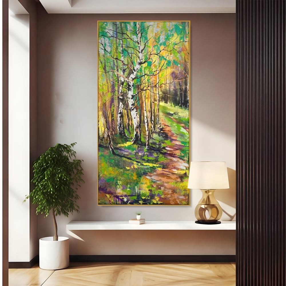 Tablou Canvas Premium LuxCanva® A1228, Green Forest , Decorativ, Dormitor, Padure, Verde, Natura, Copaci, Living, Culori Vibrante