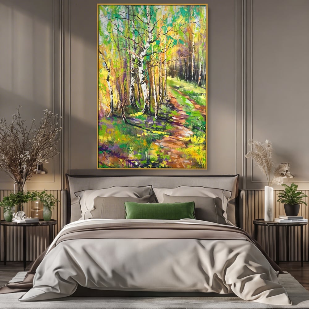 Tablou Canvas Premium LuxCanva® A1228, Green Forest , Decorativ, Dormitor, Padure, Verde, Natura, Copaci, Living, Culori Vibrante