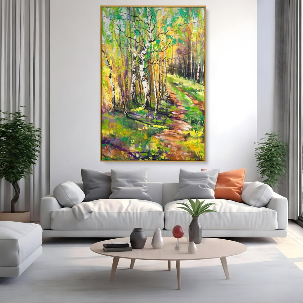 Tablou Canvas Premium LuxCanva® A1228, Green Forest , Decorativ, Dormitor, Padure, Verde, Natura, Copaci, Living, Culori Vibrante