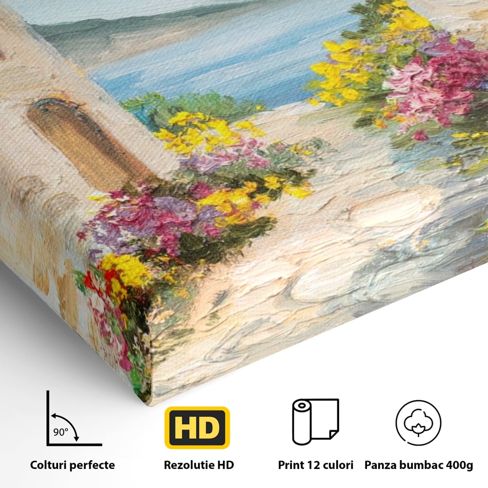 Tablou Canvas Premium LuxCanva® A1229, Arcada Cu Flori , Decorativ, Dormitor, Flori, Mare, Cladire, Arhitectura, Living, Culori Vibrante