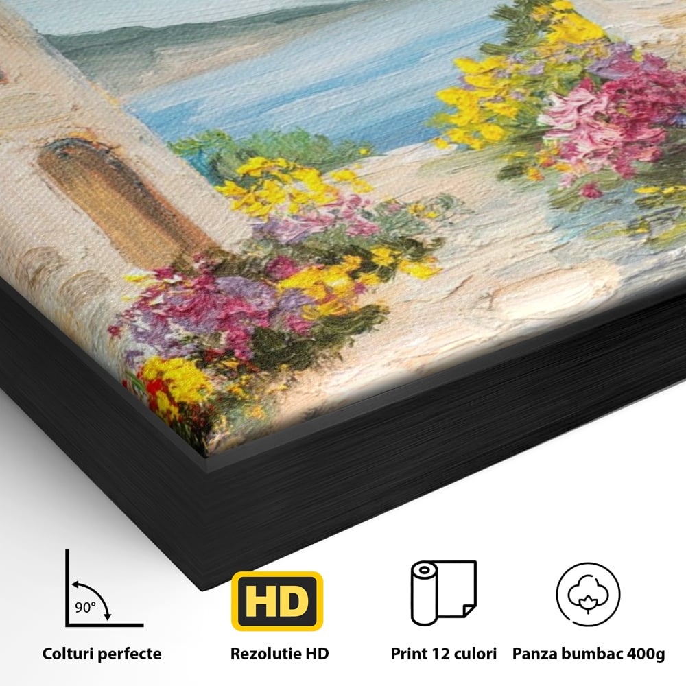 Tablou Canvas Premium LuxCanva® A1229, Arcada Cu Flori , Decorativ, Dormitor, Flori, Mare, Cladire, Arhitectura, Living, Culori Vibrante