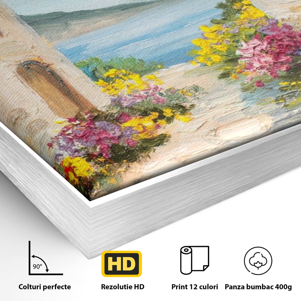 Tablou Canvas Premium LuxCanva® A1229, Arcada Cu Flori , Decorativ, Dormitor, Flori, Mare, Cladire, Arhitectura, Living, Culori Vibrante