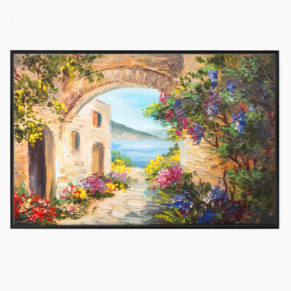 Tablou Canvas Premium LuxCanva® A1229, Arcada Cu Flori , Decorativ, Dormitor, Flori, Mare, Cladire, Arhitectura, Living, Culori Vibrante