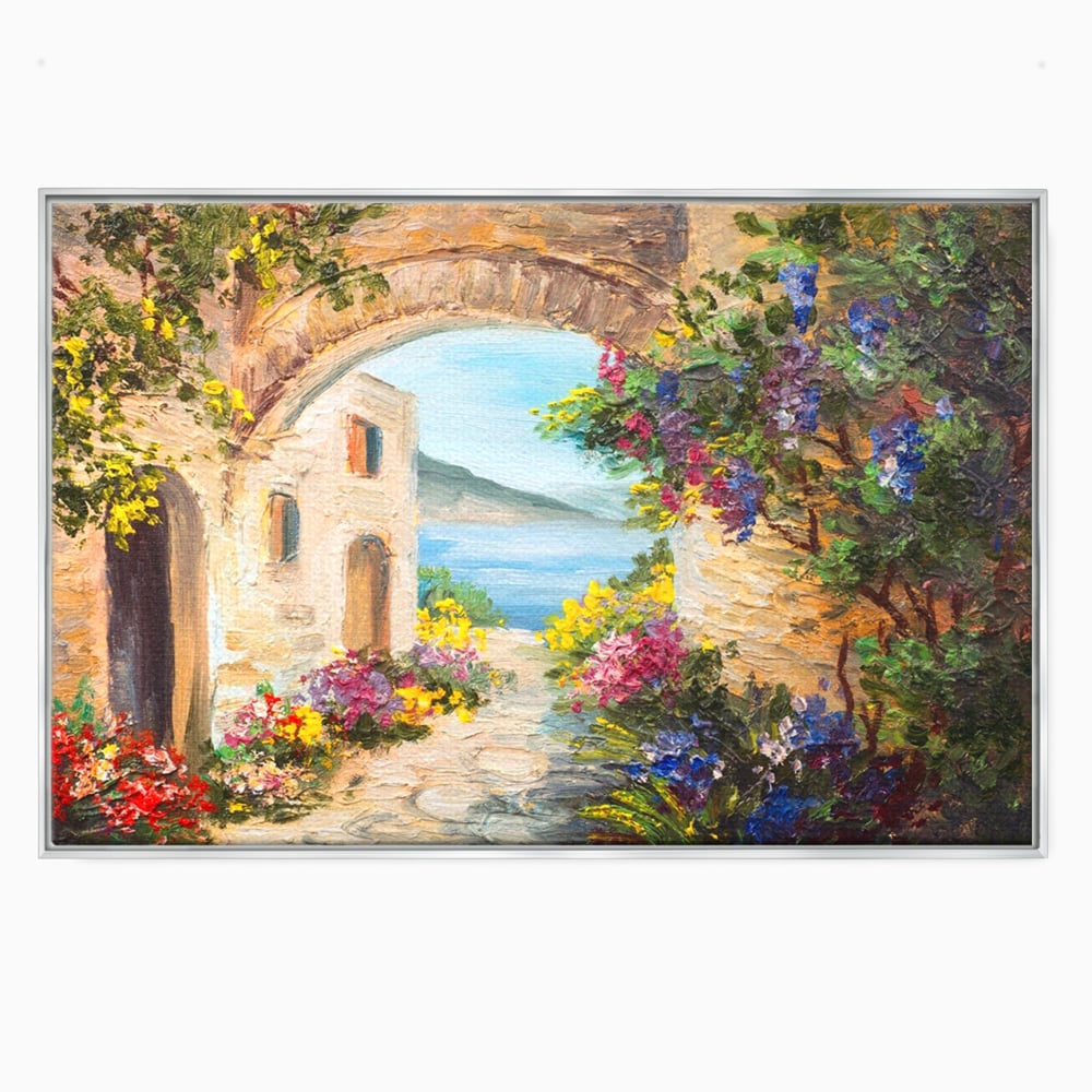 Tablou Canvas Premium LuxCanva® A1229, Arcada Cu Flori , Decorativ, Dormitor, Flori, Mare, Cladire, Arhitectura, Living, Culori Vibrante