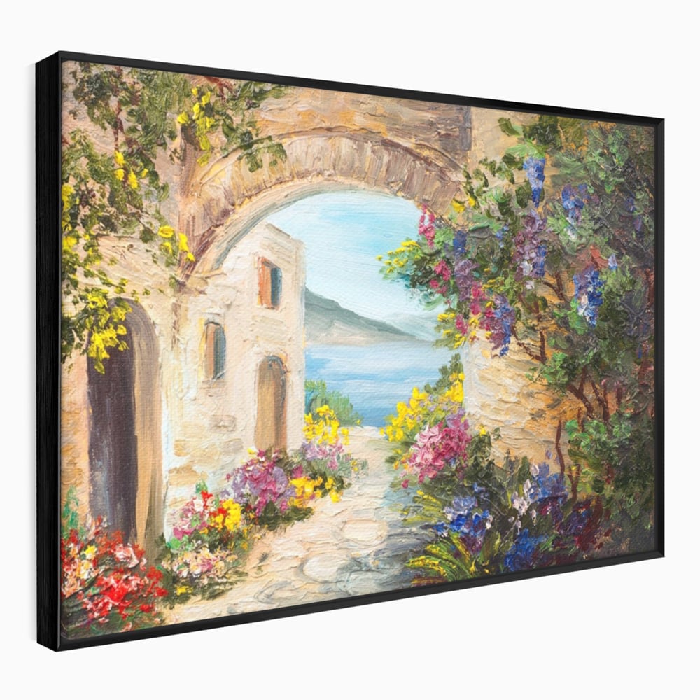 Tablou Canvas Premium LuxCanva® A1229, Arcada Cu Flori , Decorativ, Dormitor, Flori, Mare, Cladire, Arhitectura, Living, Culori Vibrante