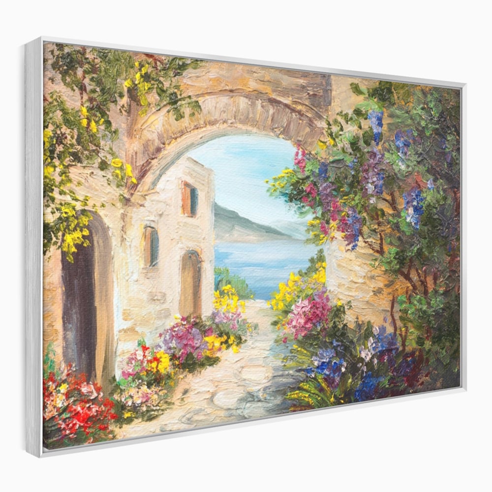 Tablou Canvas Premium LuxCanva® A1229, Arcada Cu Flori , Decorativ, Dormitor, Flori, Mare, Cladire, Arhitectura, Living, Culori Vibrante