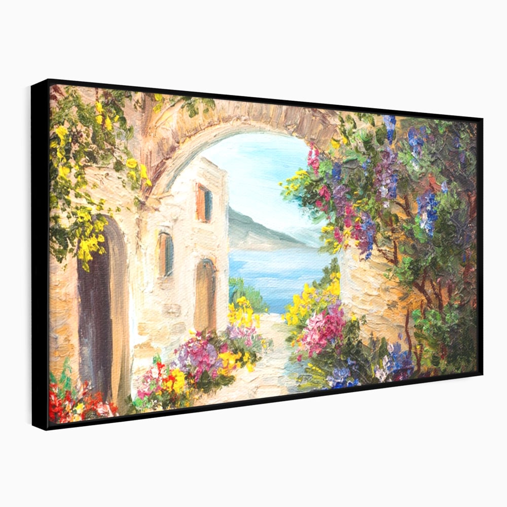 Tablou Canvas Premium LuxCanva® A1229, Arcada Cu Flori , Decorativ, Dormitor, Flori, Mare, Cladire, Arhitectura, Living, Culori Vibrante