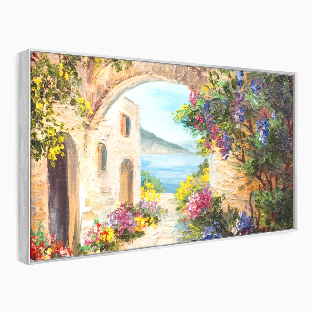 Tablou Canvas Premium LuxCanva® A1229, Arcada Cu Flori , Decorativ, Dormitor, Flori, Mare, Cladire, Arhitectura, Living, Culori Vibrante