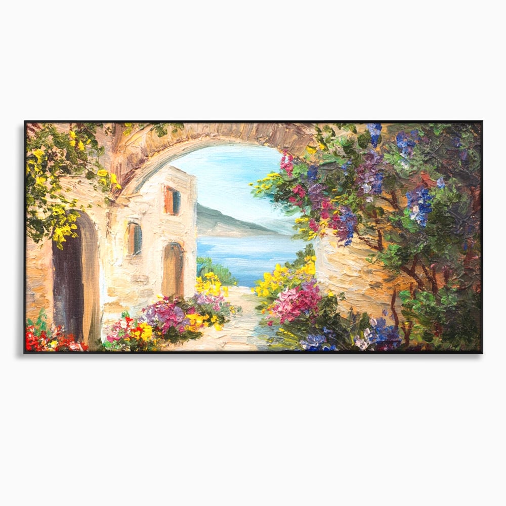 Tablou Canvas Premium LuxCanva® A1229, Arcada Cu Flori , Decorativ, Dormitor, Flori, Mare, Cladire, Arhitectura, Living, Culori Vibrante