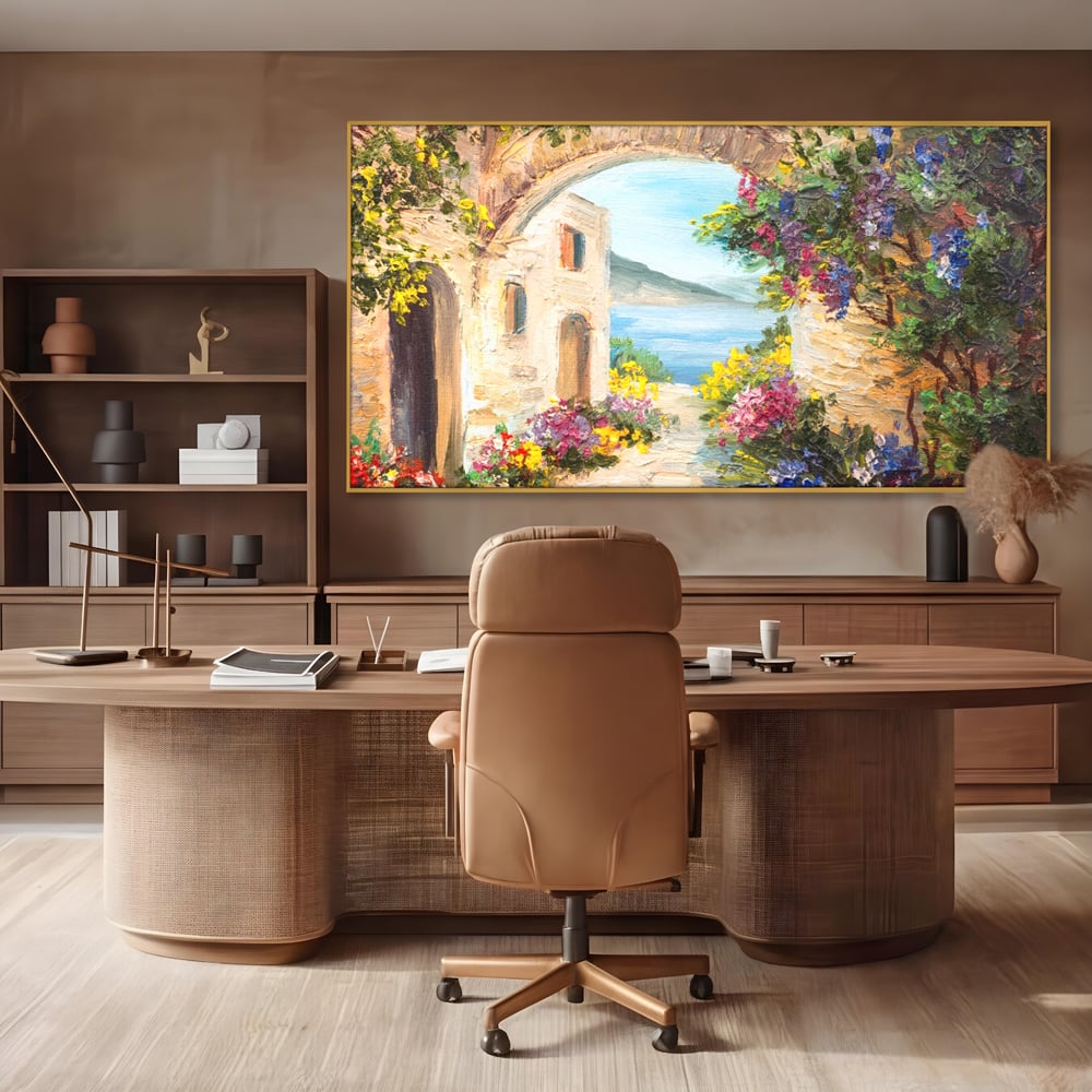 Tablou Canvas Premium LuxCanva® A1229, Arcada Cu Flori , Decorativ, Dormitor, Flori, Mare, Cladire, Arhitectura, Living, Culori Vibrante