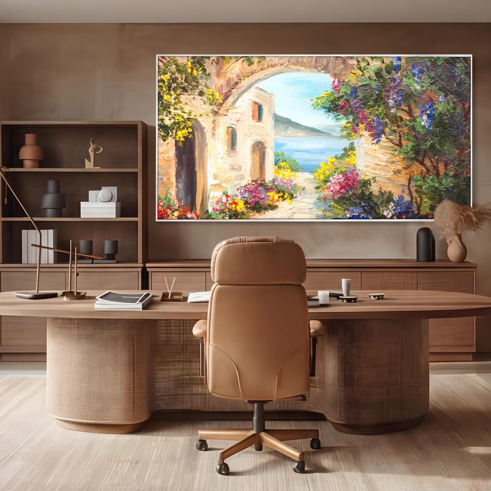Tablou Canvas Premium LuxCanva® A1229, Arcada Cu Flori , Decorativ, Dormitor, Flori, Mare, Cladire, Arhitectura, Living, Culori Vibrante
