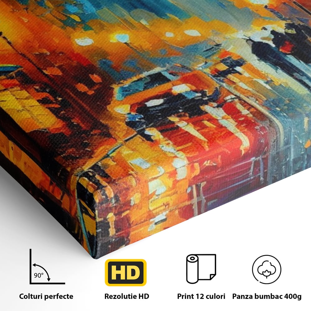 Tablou Canvas Premium LuxCanva® A1232, Lights In New York , Decorativ, Dormitor, Oras, Lumini, Masina, Oameni, Living, Culori Vibrante