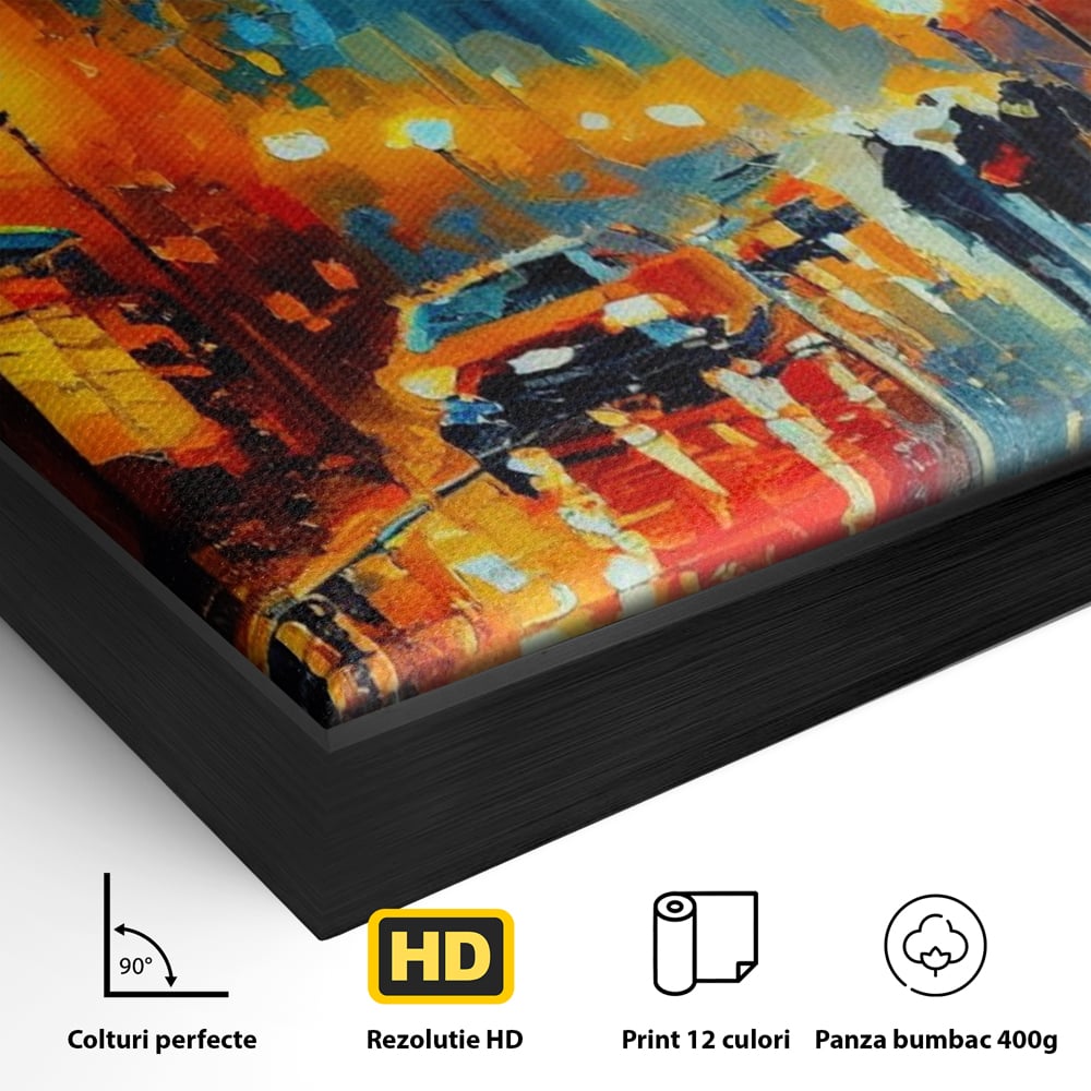 Tablou Canvas Premium LuxCanva® A1232, Lights In New York , Decorativ, Dormitor, Oras, Lumini, Masina, Oameni, Living, Culori Vibrante
