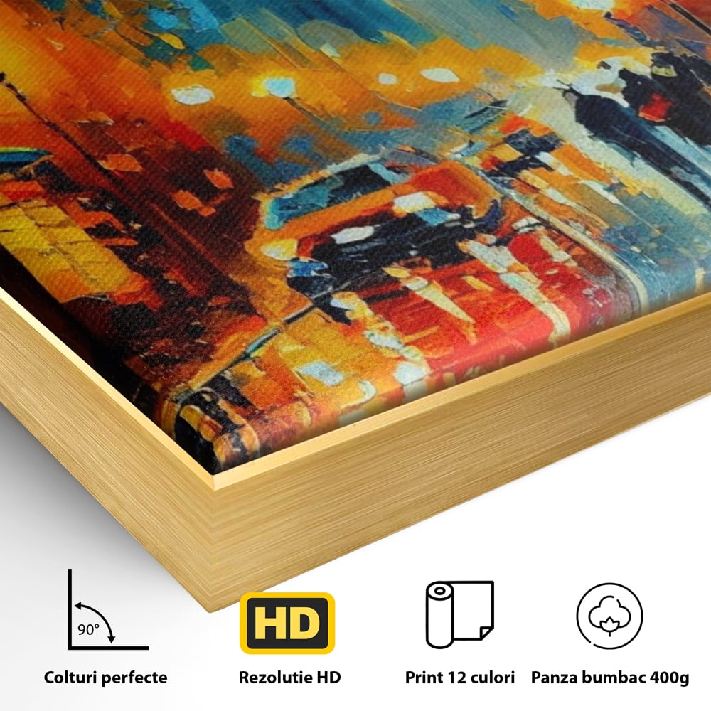 Tablou Canvas Premium LuxCanva® A1232, Lights In New York , Decorativ, Dormitor, Oras, Lumini, Masina, Oameni, Living, Culori Vibrante