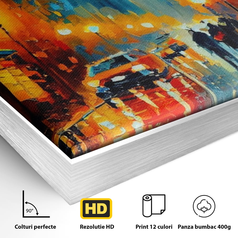 Tablou Canvas Premium LuxCanva® A1232, Lights In New York , Decorativ, Dormitor, Oras, Lumini, Masina, Oameni, Living, Culori Vibrante