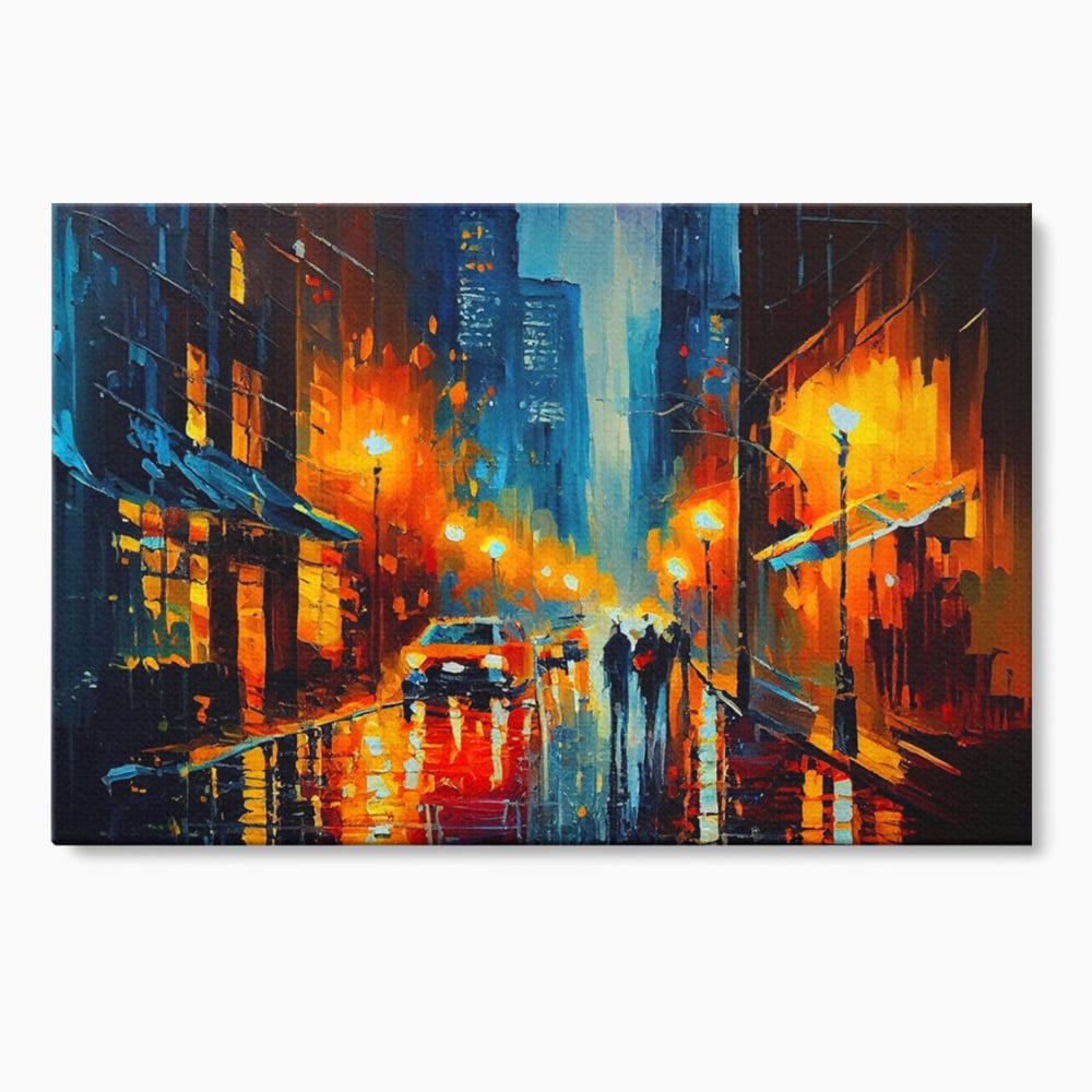 Tablou Canvas Premium LuxCanva® A1232, Lights In New York , Decorativ, Dormitor, Oras, Lumini, Masina, Oameni, Living, Culori Vibrante