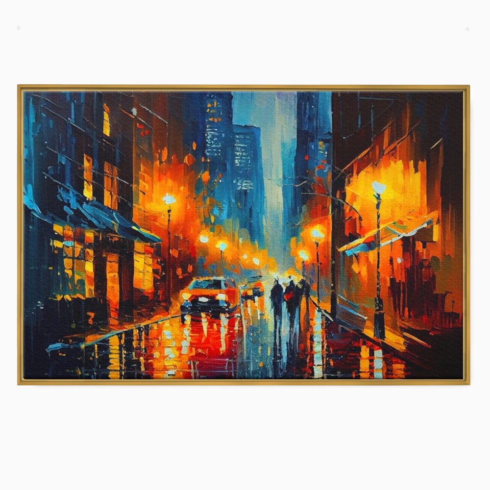 Tablou Canvas Premium LuxCanva® A1232, Lights In New York , Decorativ, Dormitor, Oras, Lumini, Masina, Oameni, Living, Culori Vibrante