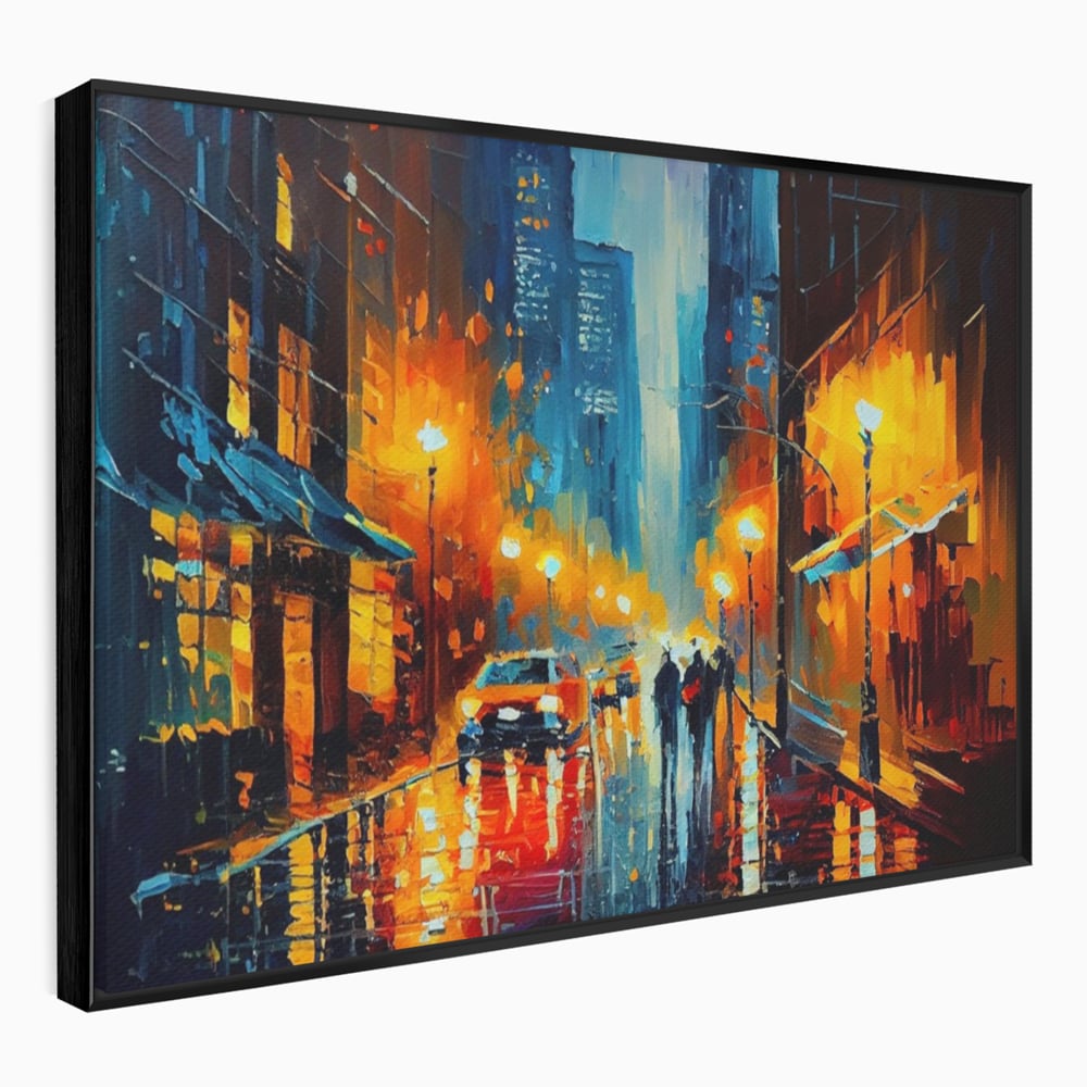Tablou Canvas Premium LuxCanva® A1232, Lights In New York , Decorativ, Dormitor, Oras, Lumini, Masina, Oameni, Living, Culori Vibrante