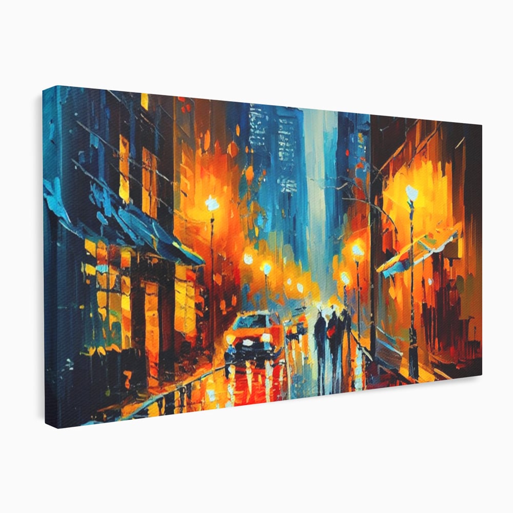 Tablou Canvas Premium LuxCanva® A1232, Lights In New York , Decorativ, Dormitor, Oras, Lumini, Masina, Oameni, Living, Culori Vibrante