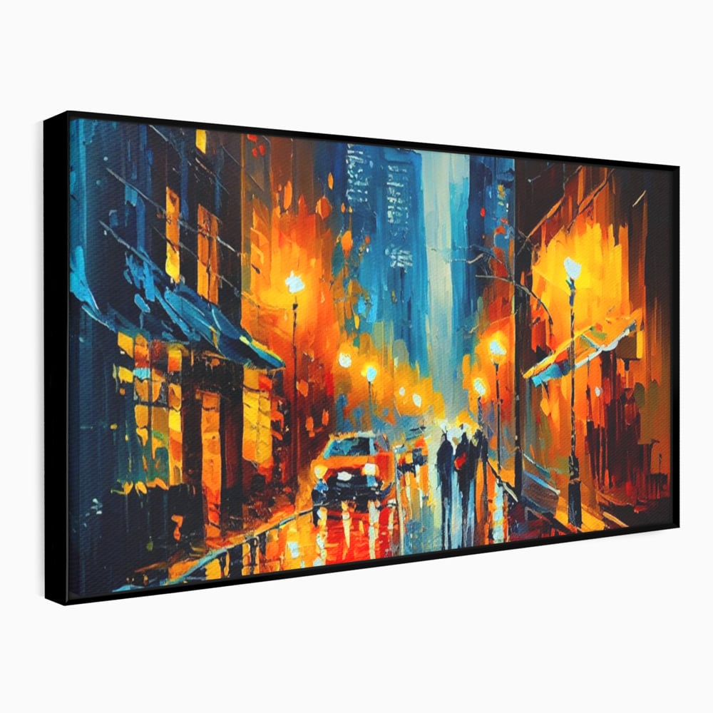 Tablou Canvas Premium LuxCanva® A1232, Lights In New York , Decorativ, Dormitor, Oras, Lumini, Masina, Oameni, Living, Culori Vibrante